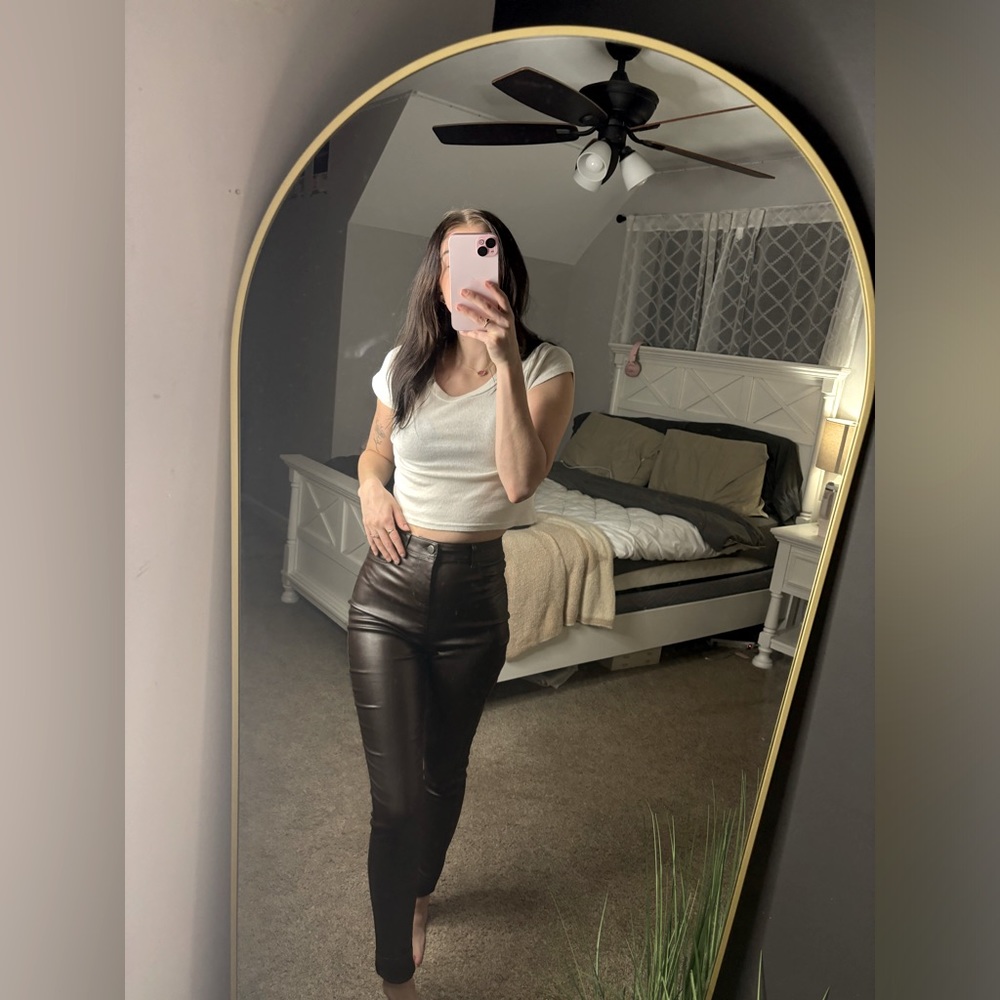 High-Waisted Brown Leather Pants